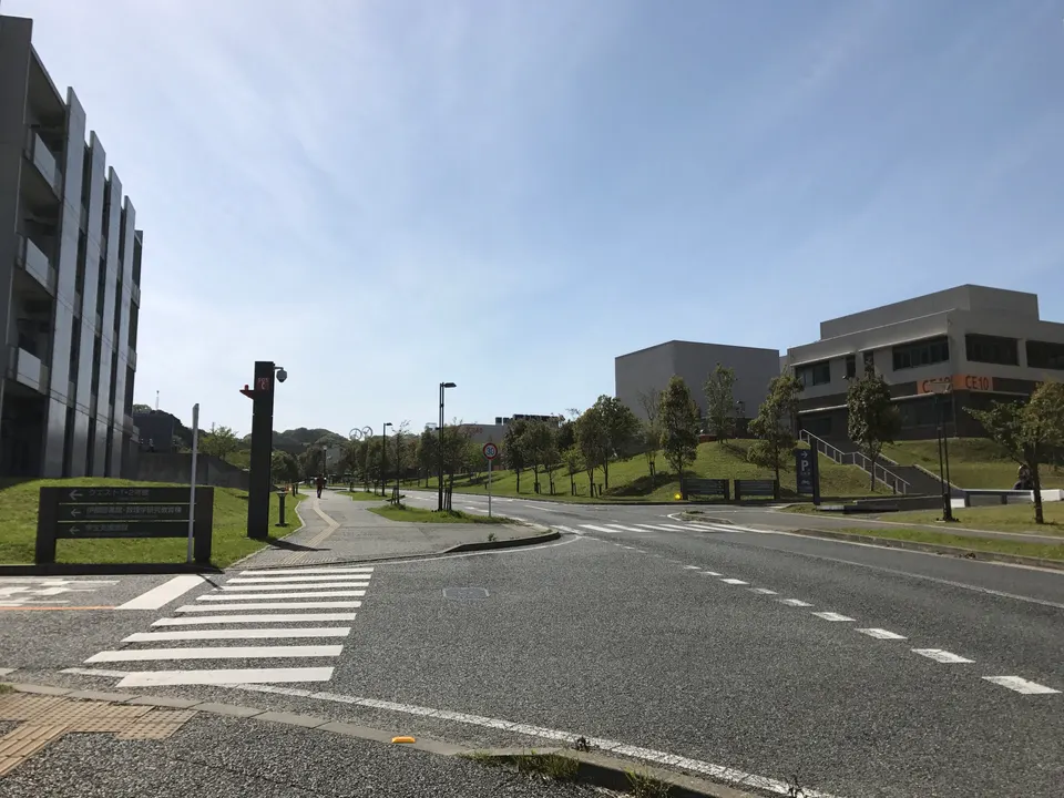 九州大学 伊都キャンパスの建物と並木