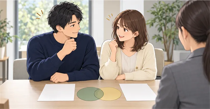顔を見合わせて、納得してうなずく夫婦